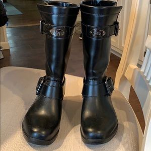 Coach motorcycle style rain boot